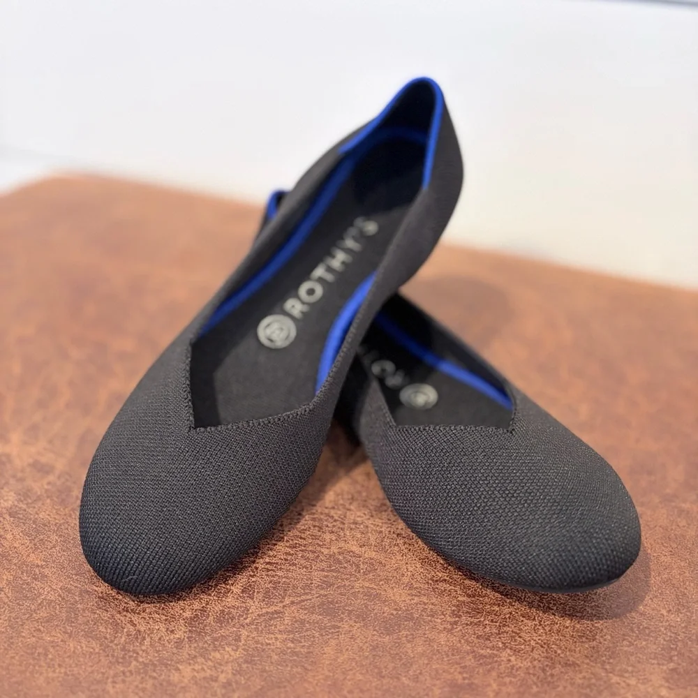 Rothy’s Black Knit Round Ballet Flats Minimalist Quiet Luxury 7.5 Like New - Picture 7 of 10
